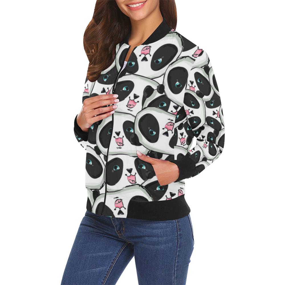 Panda Baby Pattern Print Women Casual Bomber Jacket-grizzshop