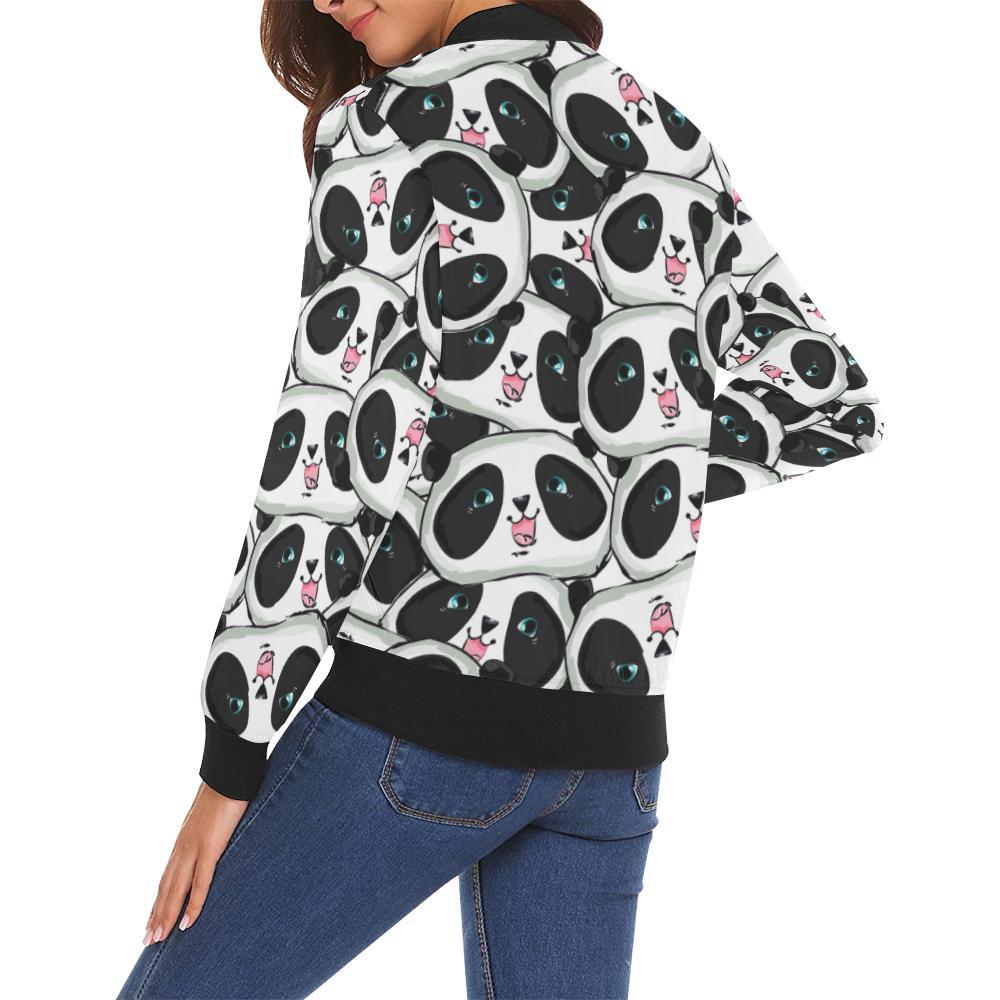 Panda Baby Pattern Print Women Casual Bomber Jacket-grizzshop