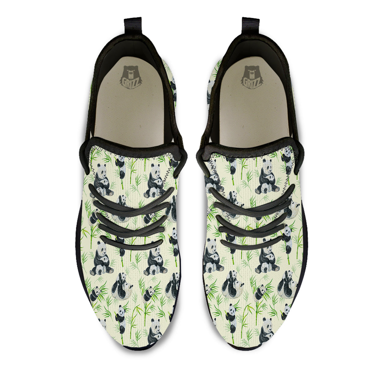 Panda Bamboo And Baby Print Pattern Black Athletic Shoes-grizzshop