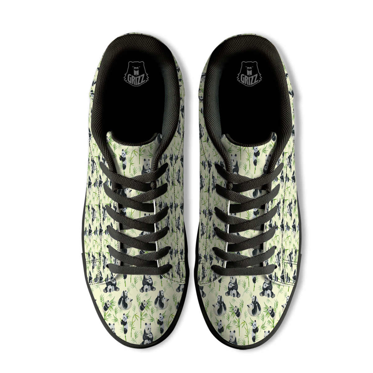 Panda Bamboo And Baby Print Pattern Black Low Top Sneakers-grizzshop