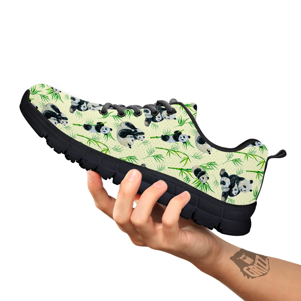 Panda Bamboo And Baby Print Pattern Black Sneaker-grizzshop