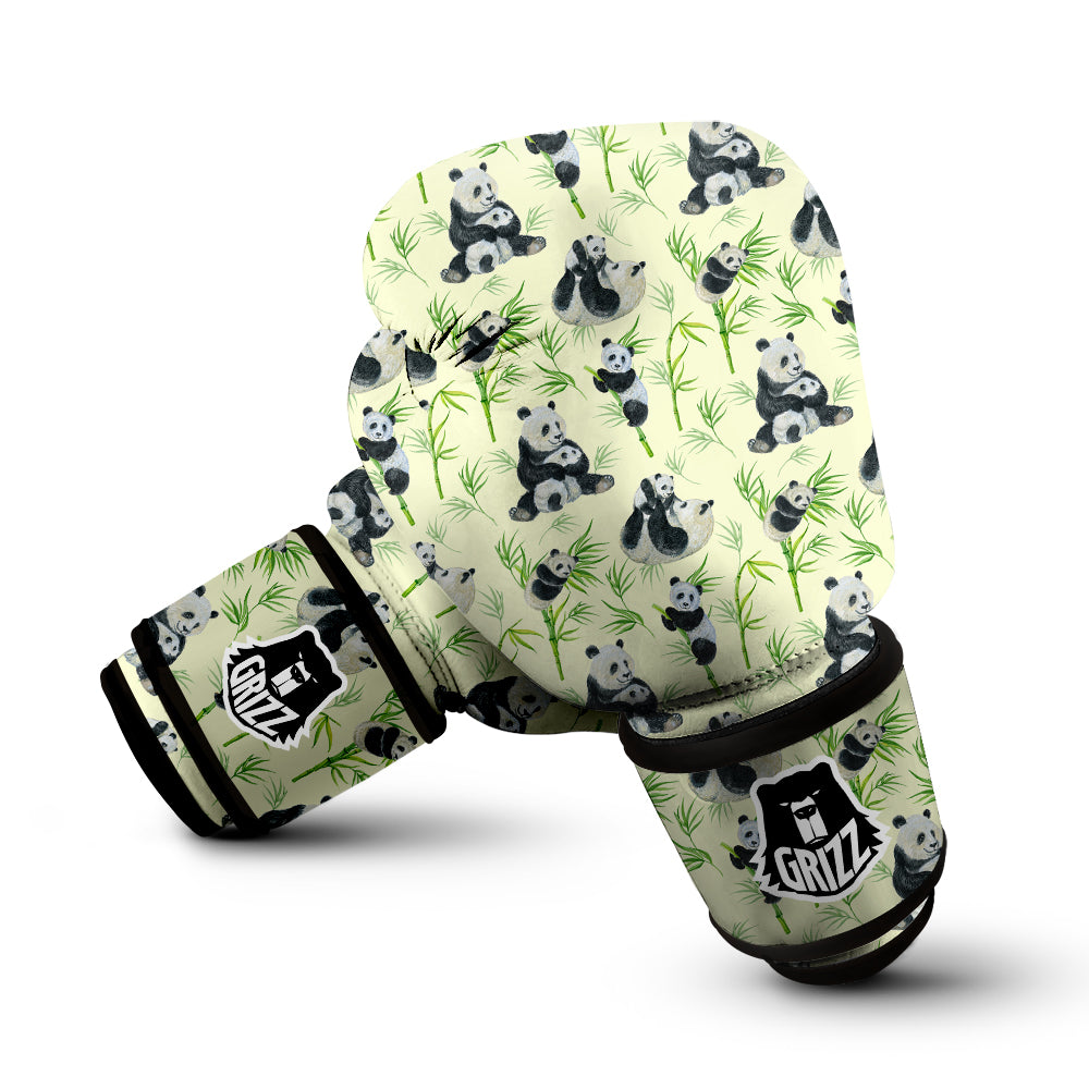 Panda Bamboo And Baby Print Pattern Boxing Gloves-grizzshop