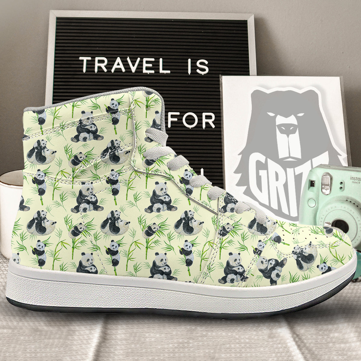 Panda Bamboo And Baby Print Pattern High Top Sneakers-grizzshop
