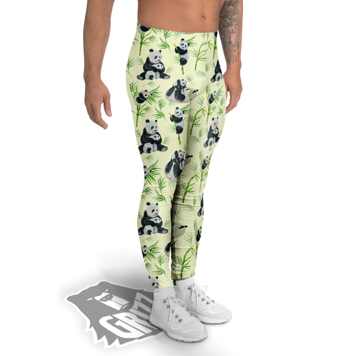 Panda Bamboo And Baby Print Pattern Men's Leggings-grizzshop