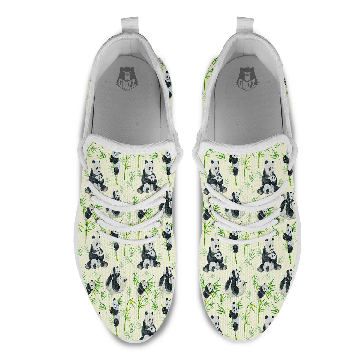 Panda Bamboo And Baby Print Pattern White Athletic Shoes-grizzshop