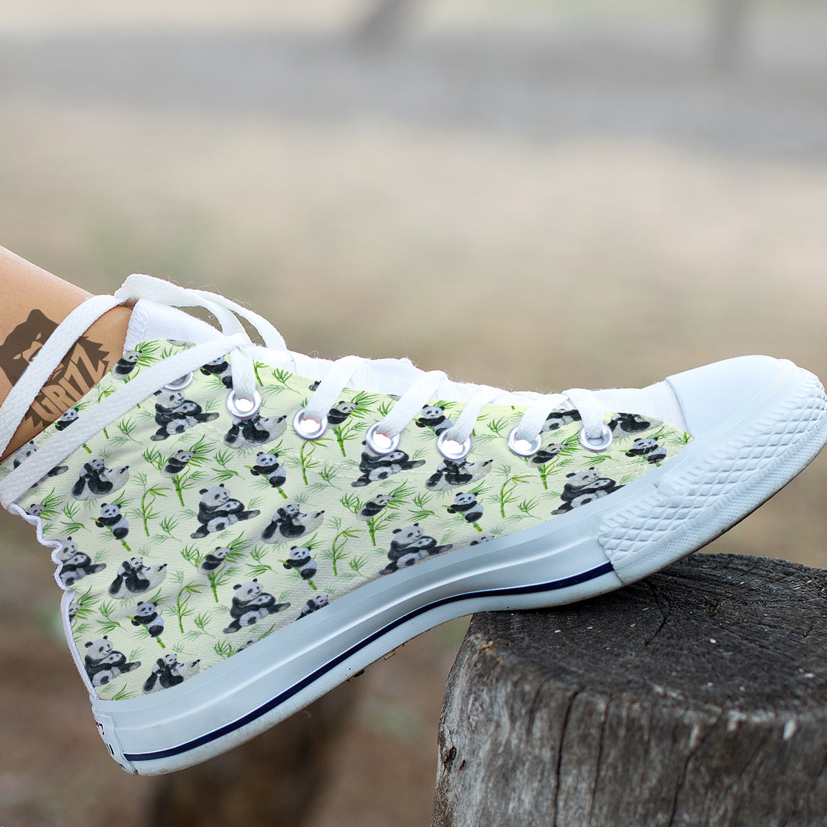 Panda Bamboo And Baby Print Pattern White High Top Shoes-grizzshop