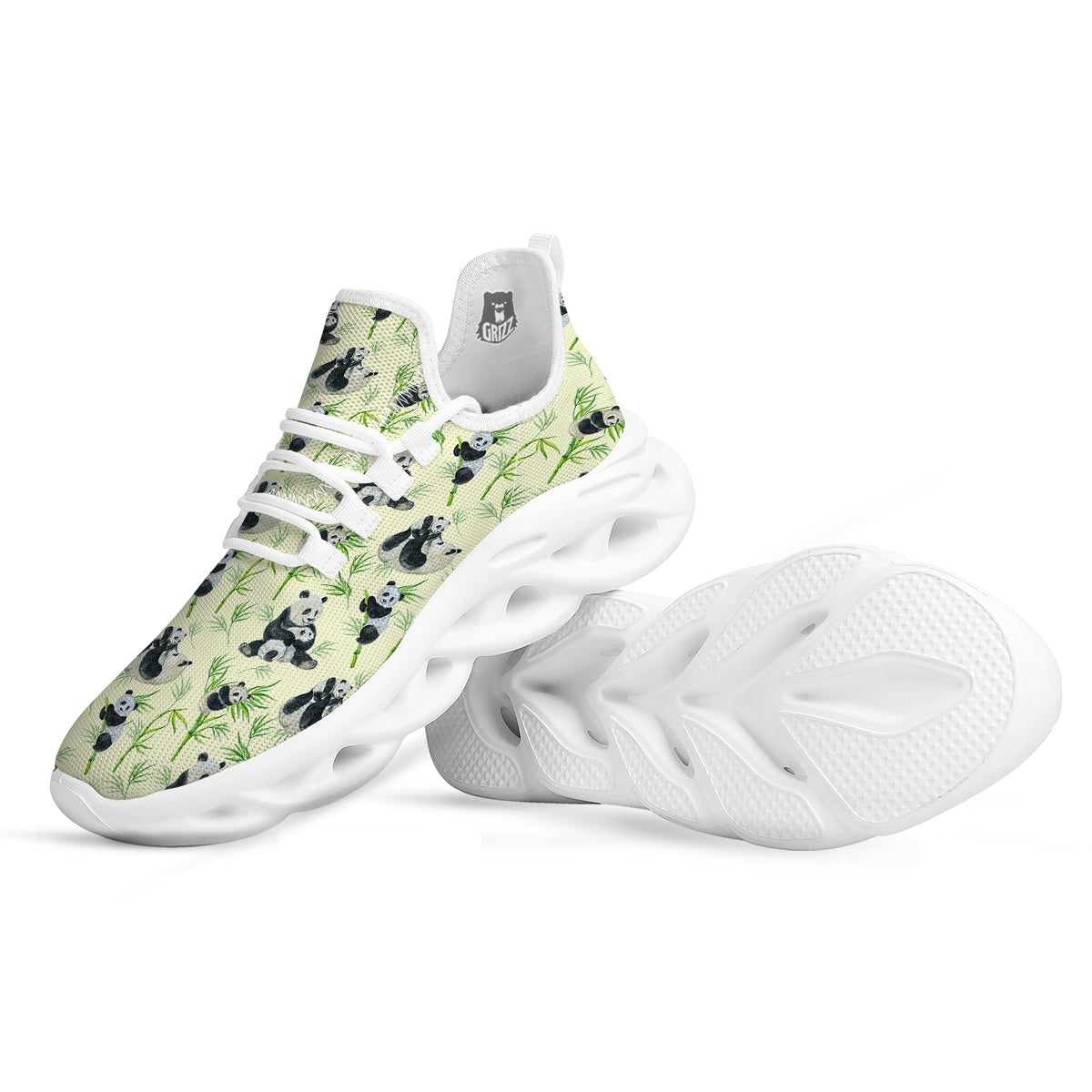 Panda Bamboo And Baby Print Pattern White Running Shoes-grizzshop