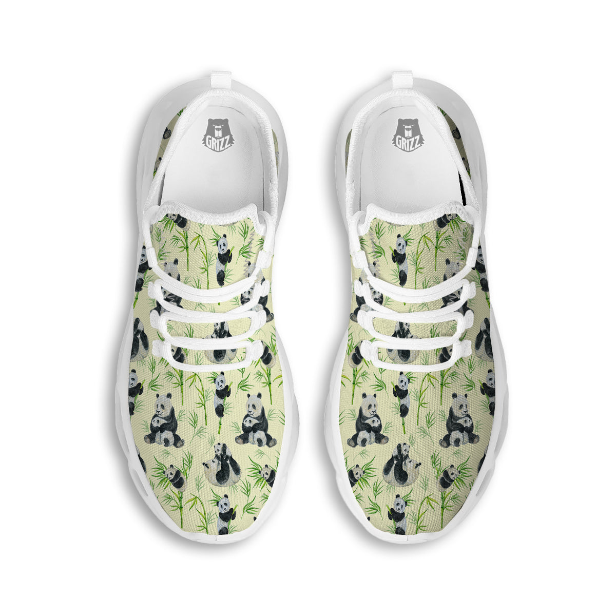 Panda Bamboo And Baby Print Pattern White Running Shoes-grizzshop