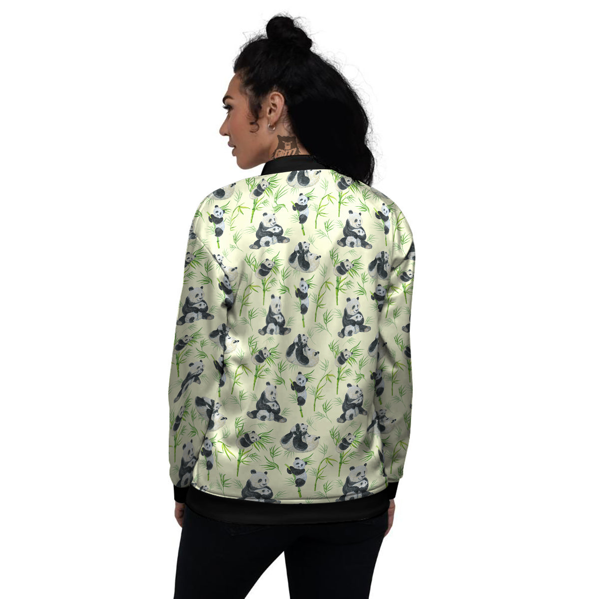 Panda Bamboo And Baby Print Pattern Women's Bomber Jacket-grizzshop