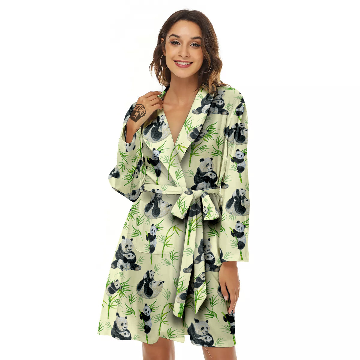 Panda Bamboo And Baby Print Pattern Women's Robe-grizzshop