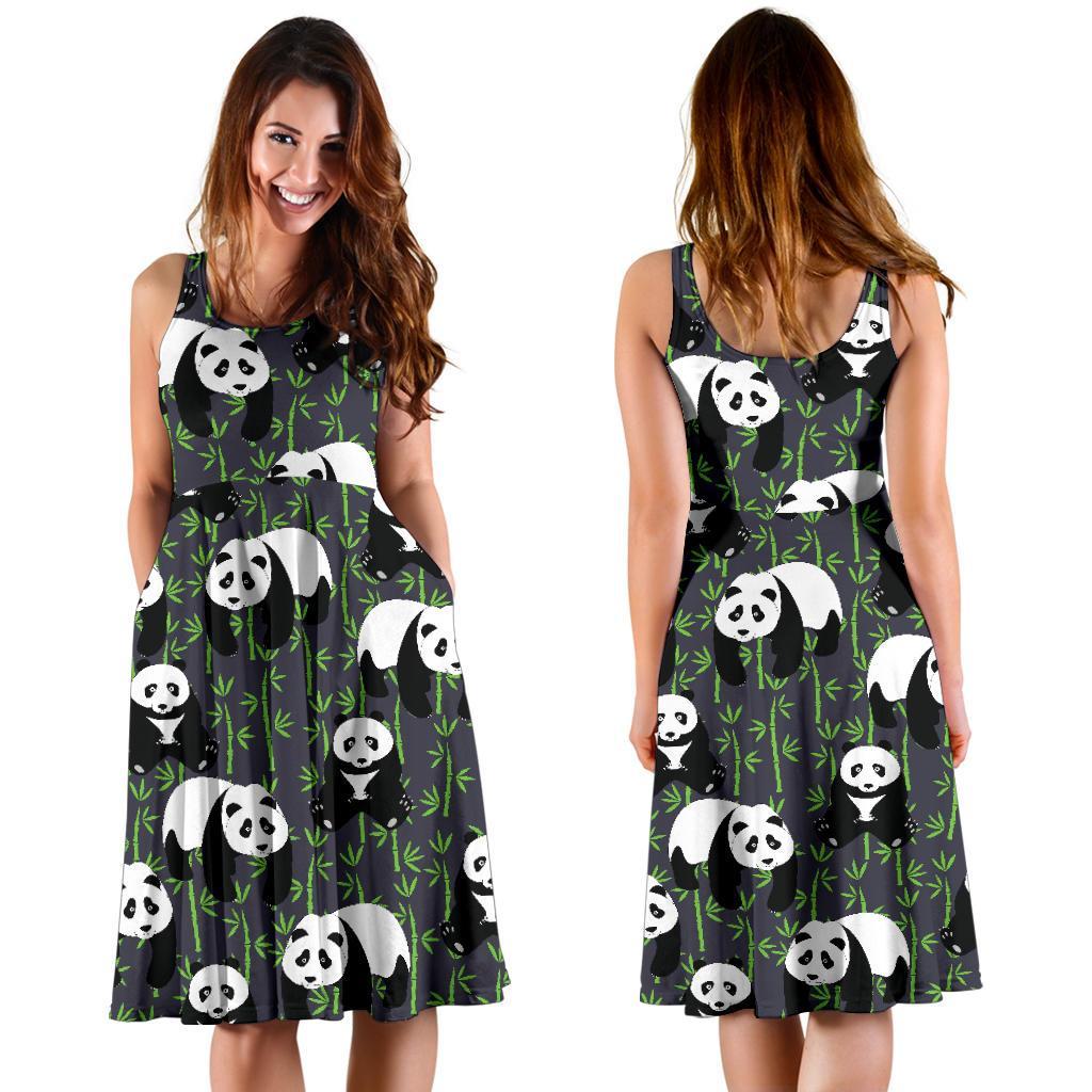 Panda Bamboo Pattern Print Dress-grizzshop