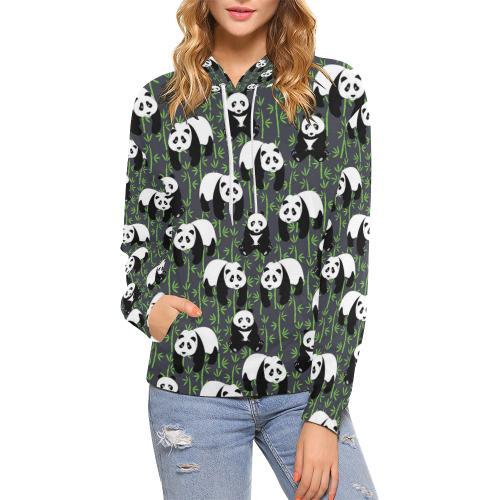 Panda Bamboo Pattern Print Women Pullover Hoodie-grizzshop