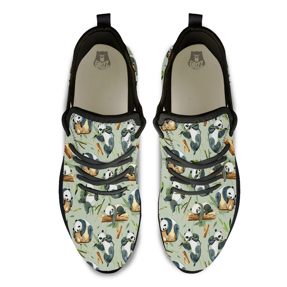Panda Bear Watercolor Print Pattern Black Athletic Shoes-grizzshop