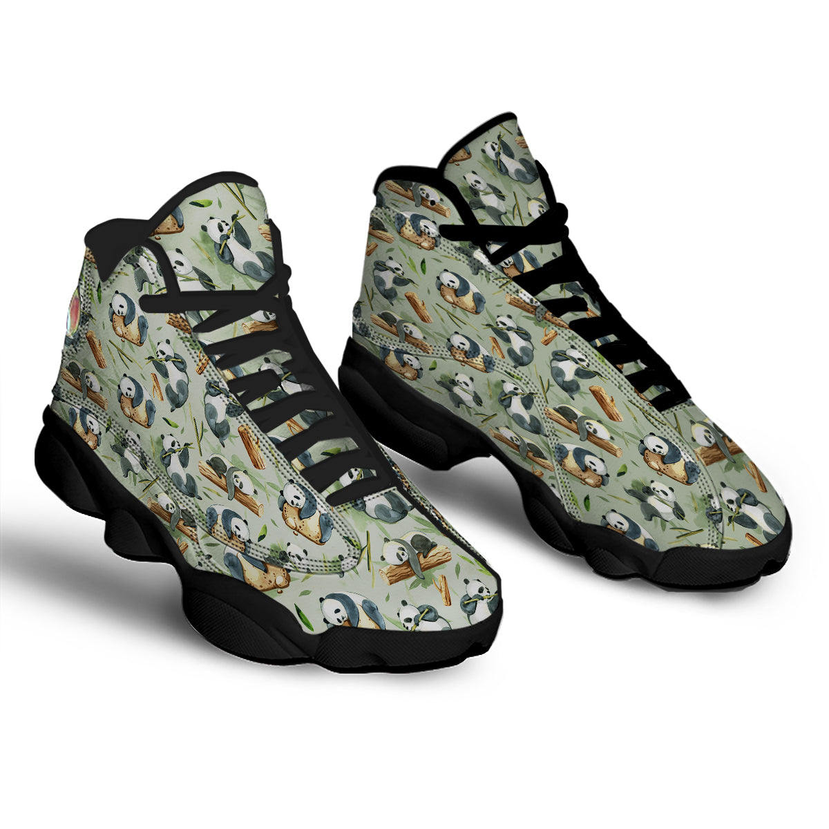 Panda Bear Watercolor Print Pattern Black Basketball Shoes-grizzshop