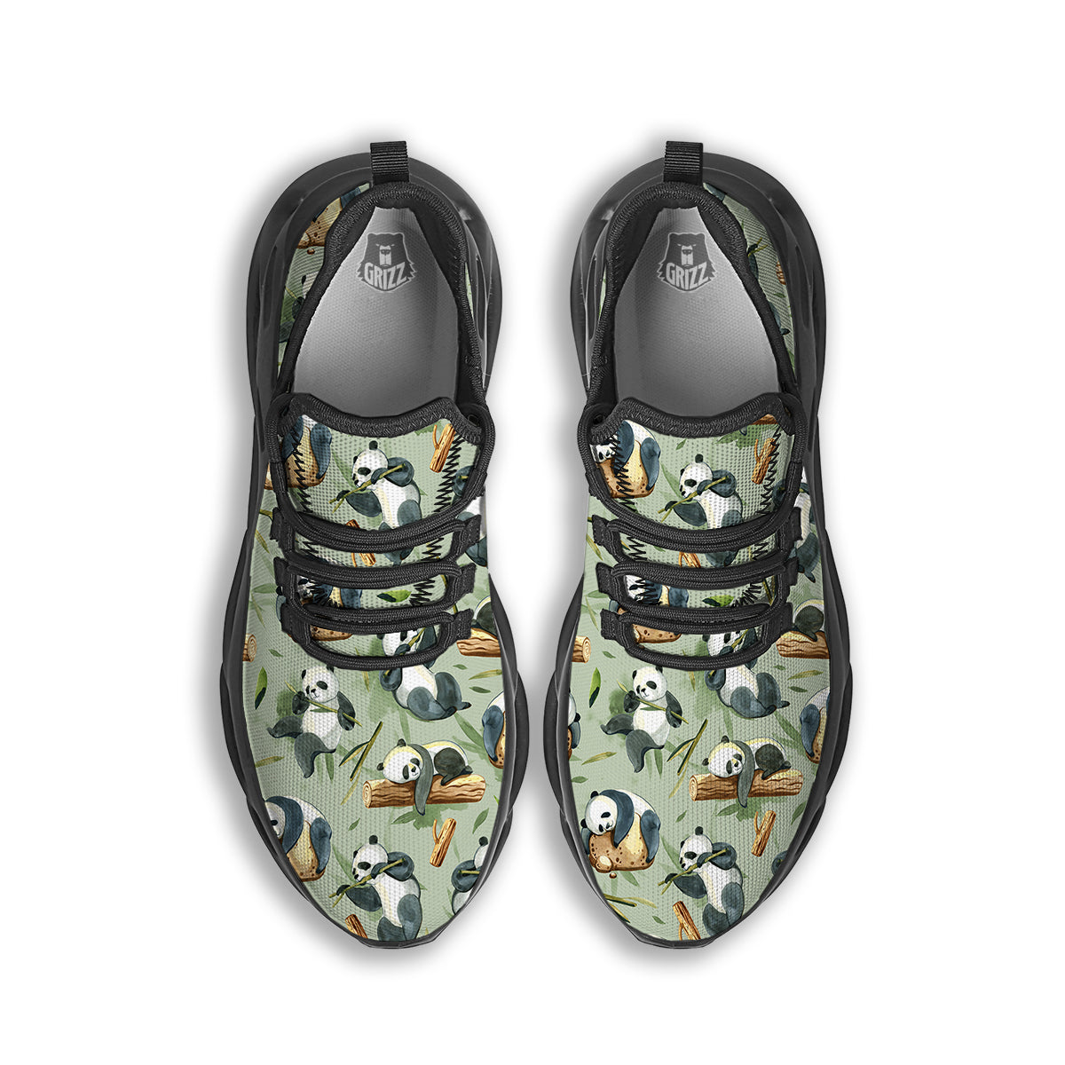 Panda Bear Watercolor Print Pattern Black Running Shoes-grizzshop