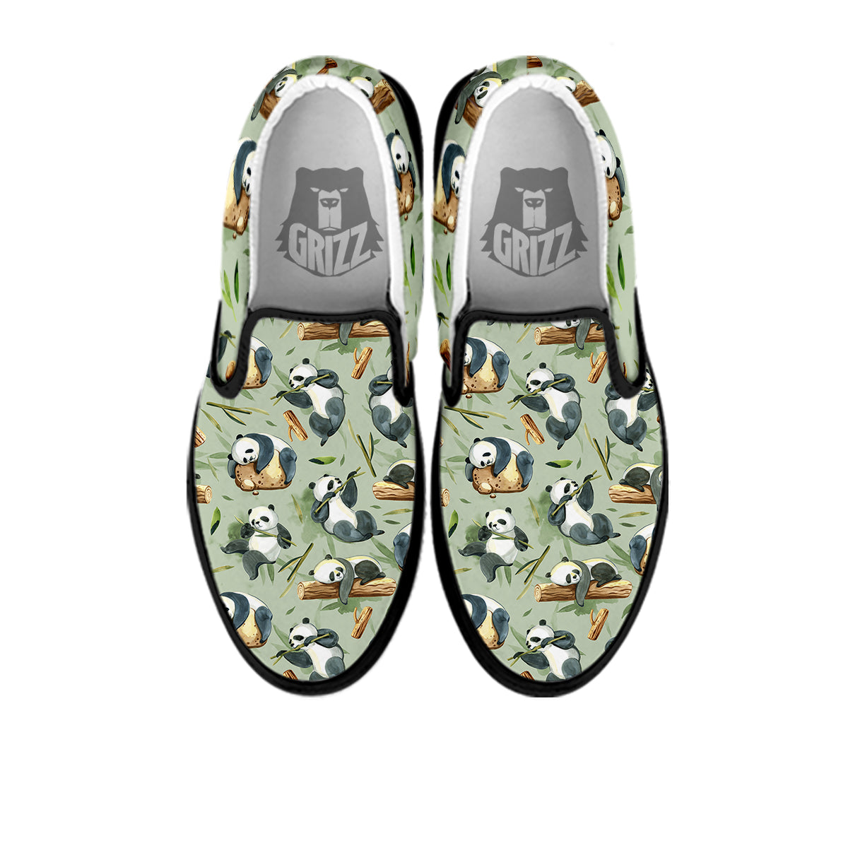 Panda Bear Watercolor Print Pattern Black Slip On Shoes-grizzshop