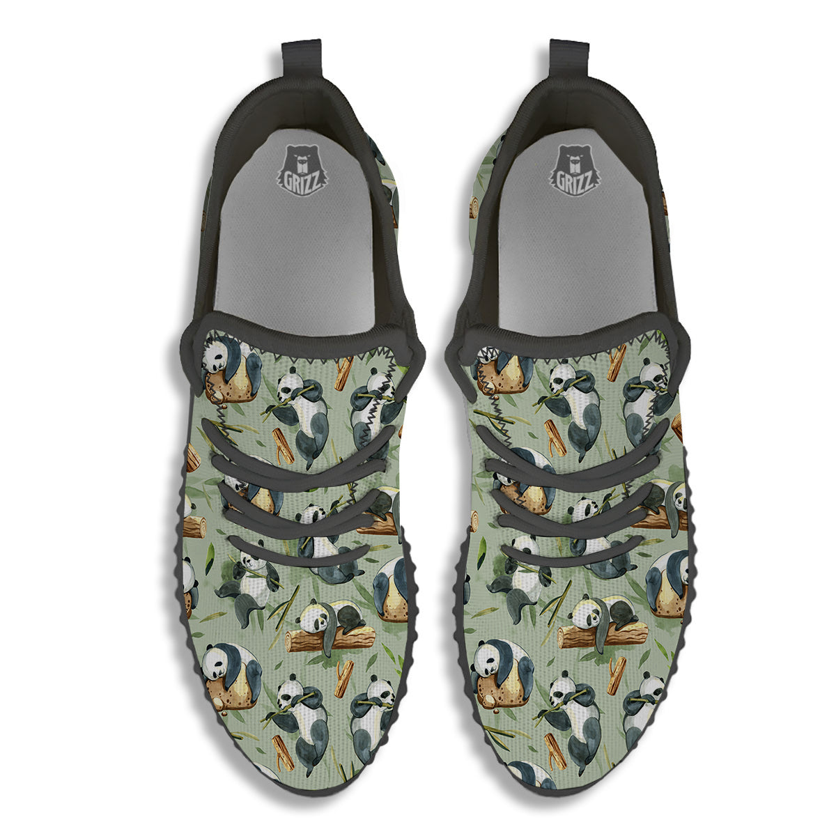 Panda Bear Watercolor Print Pattern Black Walking Shoes-grizzshop