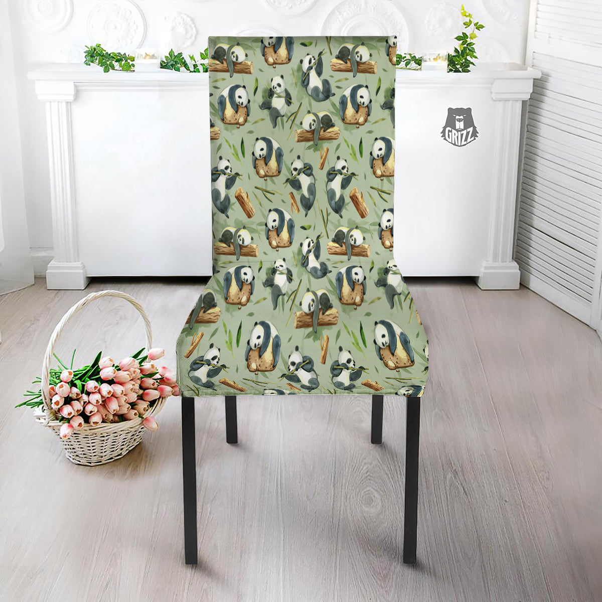 Panda Bear Watercolor Print Pattern Dining Chair Slipcover-grizzshop