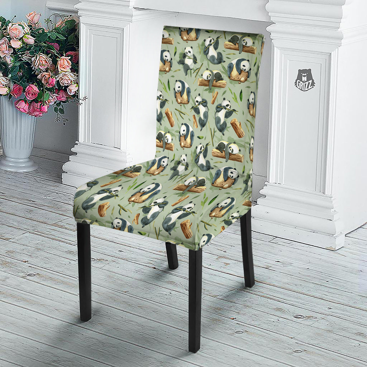 Panda Bear Watercolor Print Pattern Dining Chair Slipcover-grizzshop