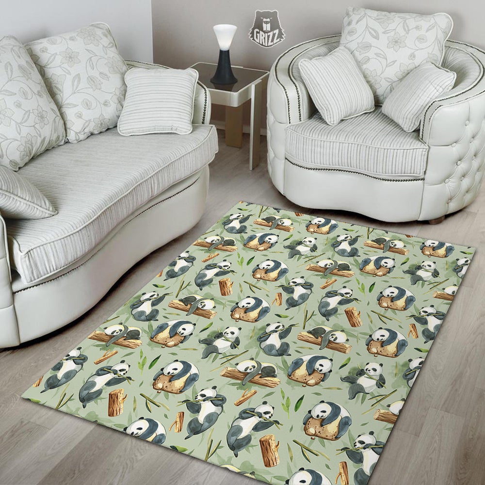 Panda Bear Watercolor Print Pattern Floor Mat-grizzshop