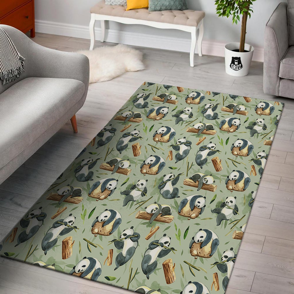 Panda Bear Watercolor Print Pattern Floor Mat-grizzshop