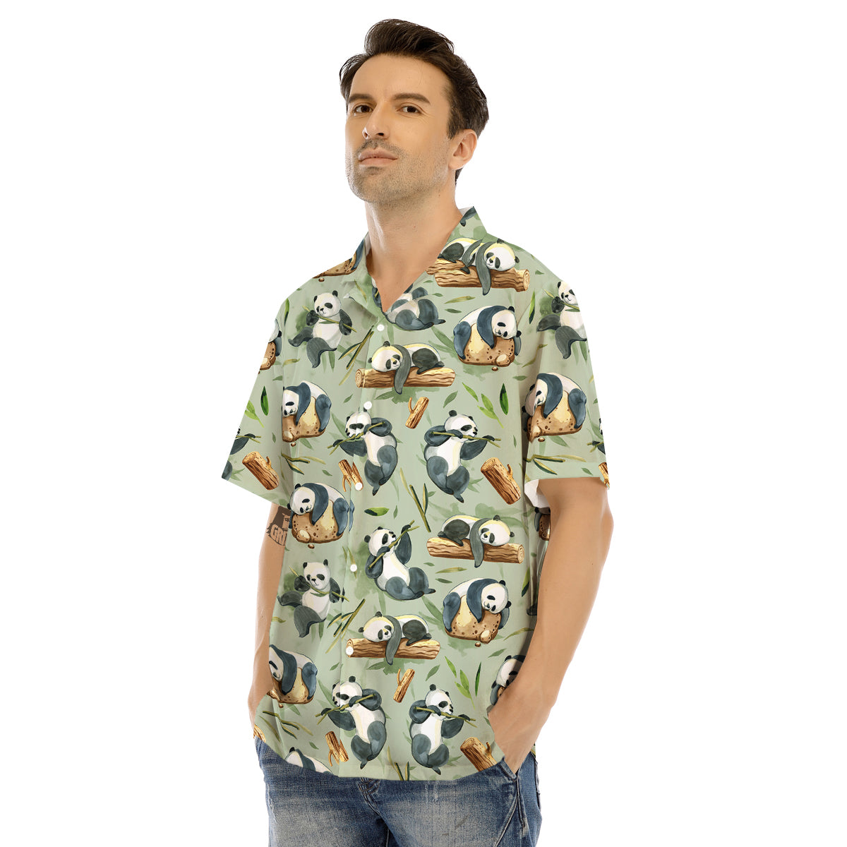 Panda Bear Watercolor Print Pattern Men's Hawaiian Shirt-grizzshop