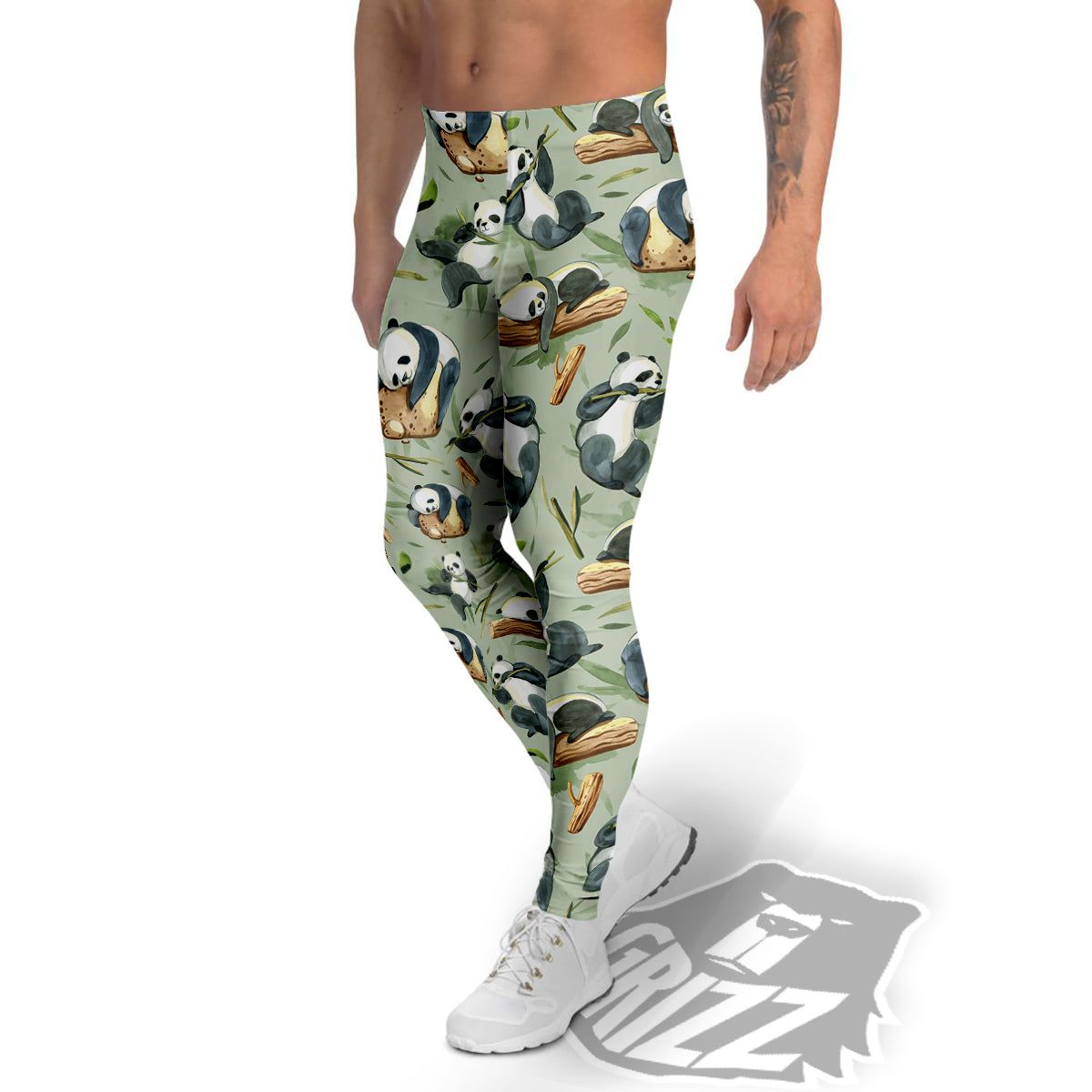 Panda Bear Watercolor Print Pattern Men's Leggings-grizzshop
