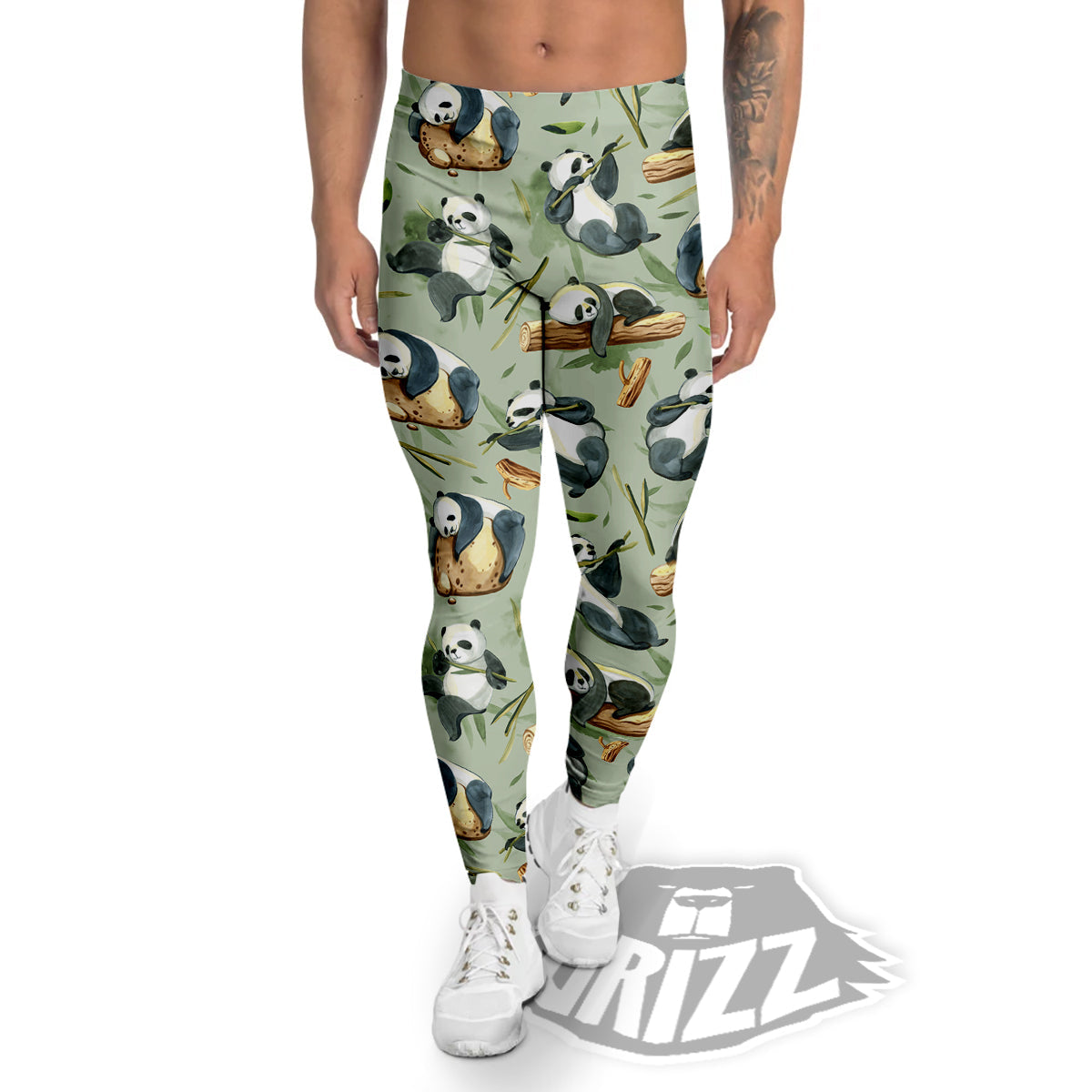 Panda Bear Watercolor Print Pattern Men's Leggings-grizzshop