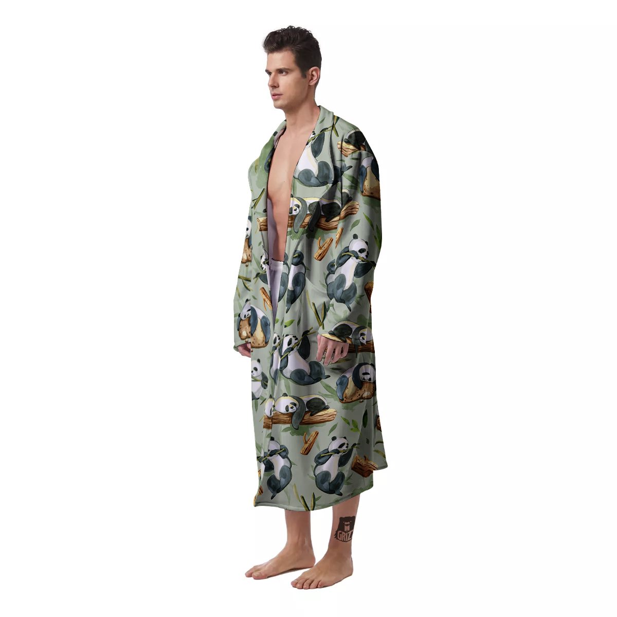 Panda Bear Watercolor Print Pattern Men's Robe-grizzshop