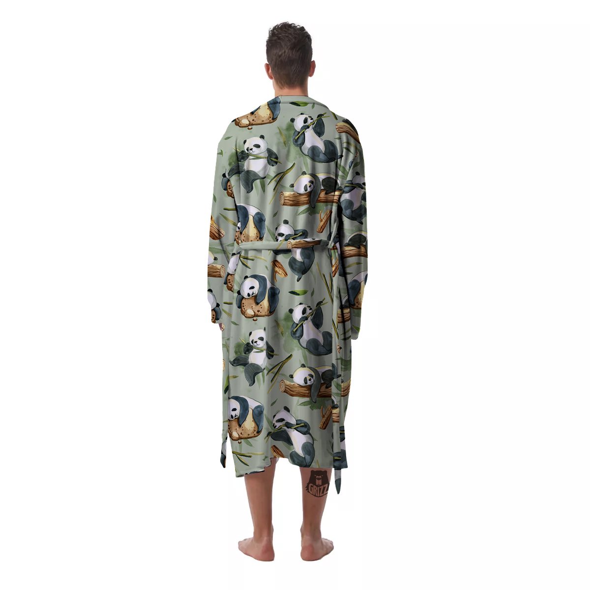 Panda Bear Watercolor Print Pattern Men's Robe-grizzshop