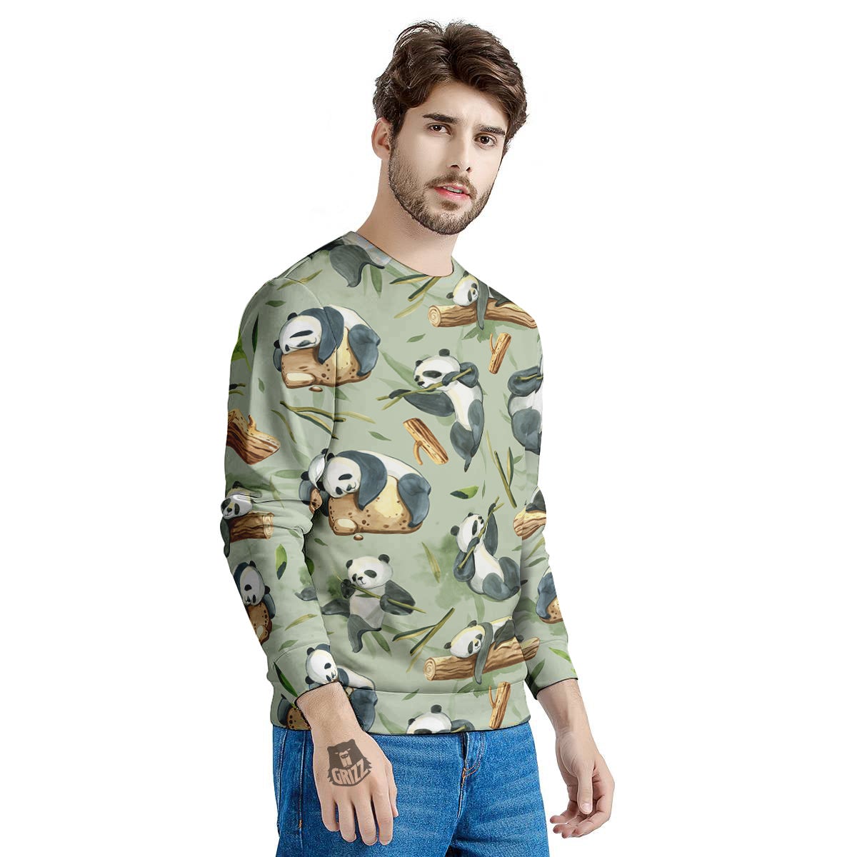 Panda Bear Watercolor Print Pattern Men's Sweatshirt-grizzshop