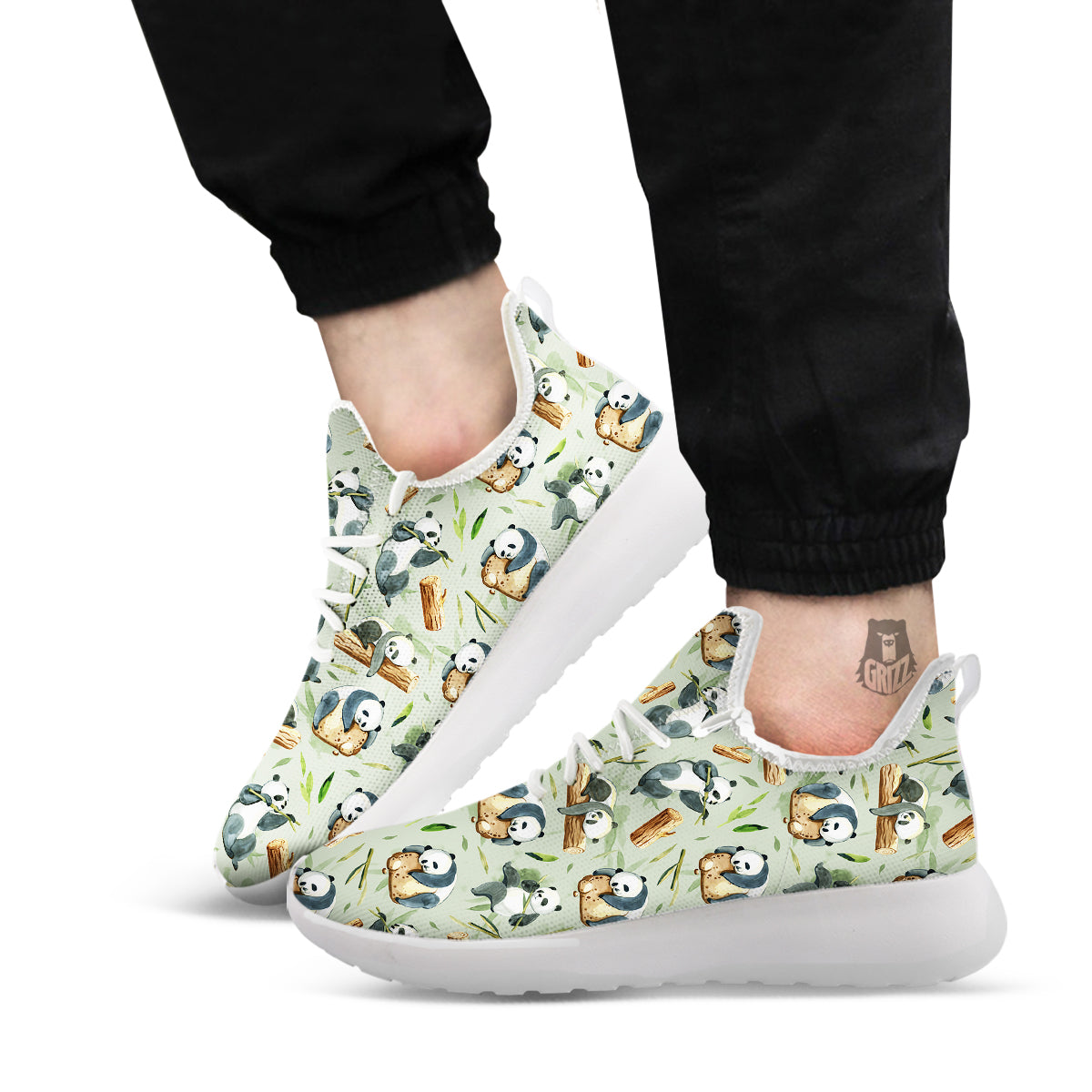 Panda Bear Watercolor Print Pattern White Athletic Shoes-grizzshop