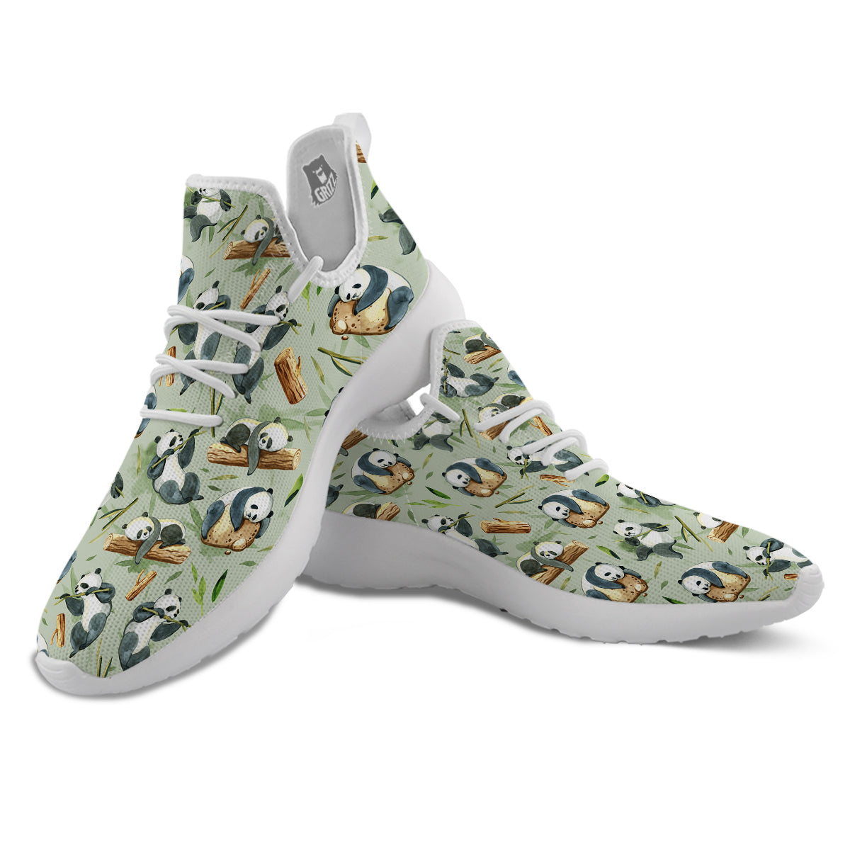 Panda Bear Watercolor Print Pattern White Athletic Shoes-grizzshop