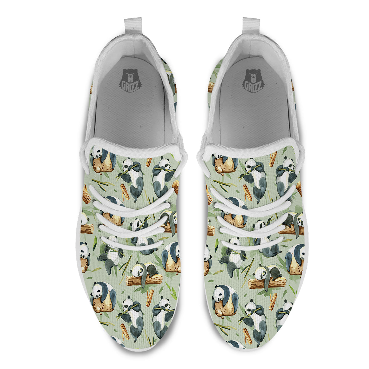 Panda Bear Watercolor Print Pattern White Athletic Shoes-grizzshop