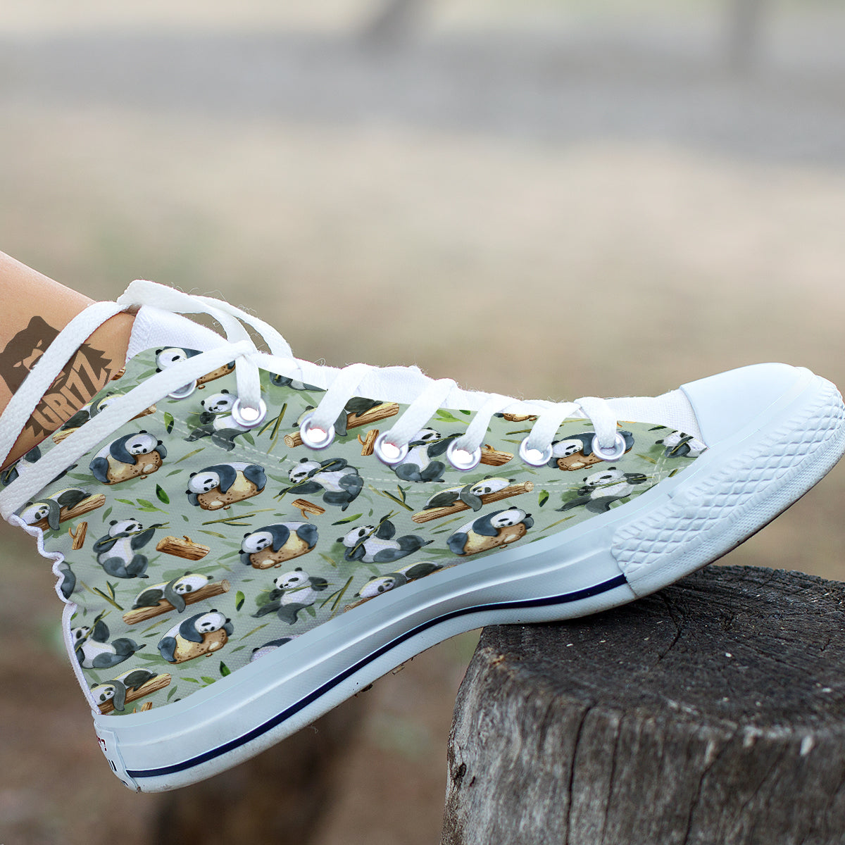 Panda Bear Watercolor Print Pattern White High Top Shoes-grizzshop