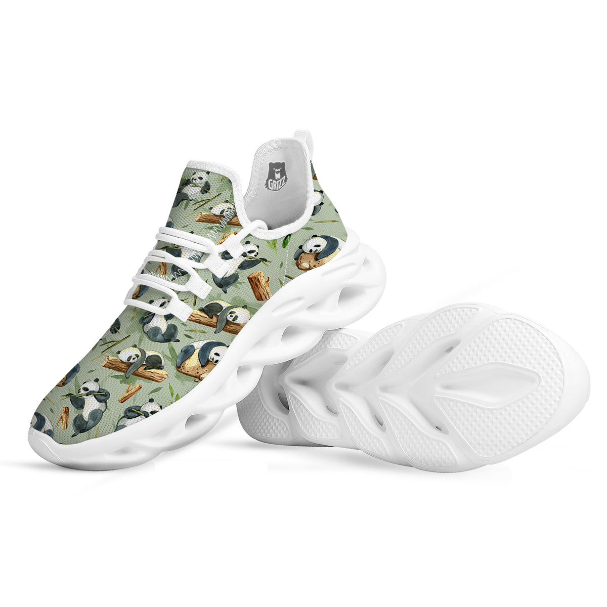 Panda Bear Watercolor Print Pattern White Running Shoes-grizzshop