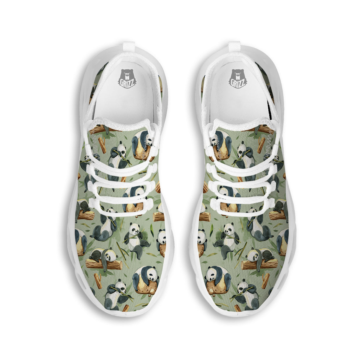Panda Bear Watercolor Print Pattern White Running Shoes-grizzshop