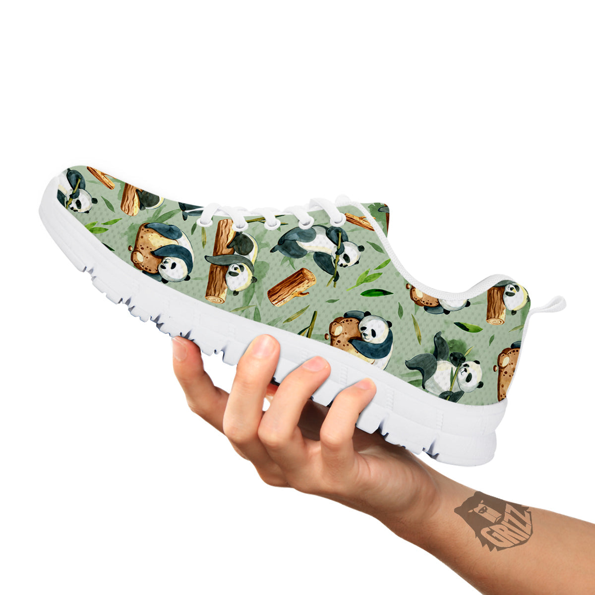 Panda Bear Watercolor Print Pattern White Sneaker-grizzshop