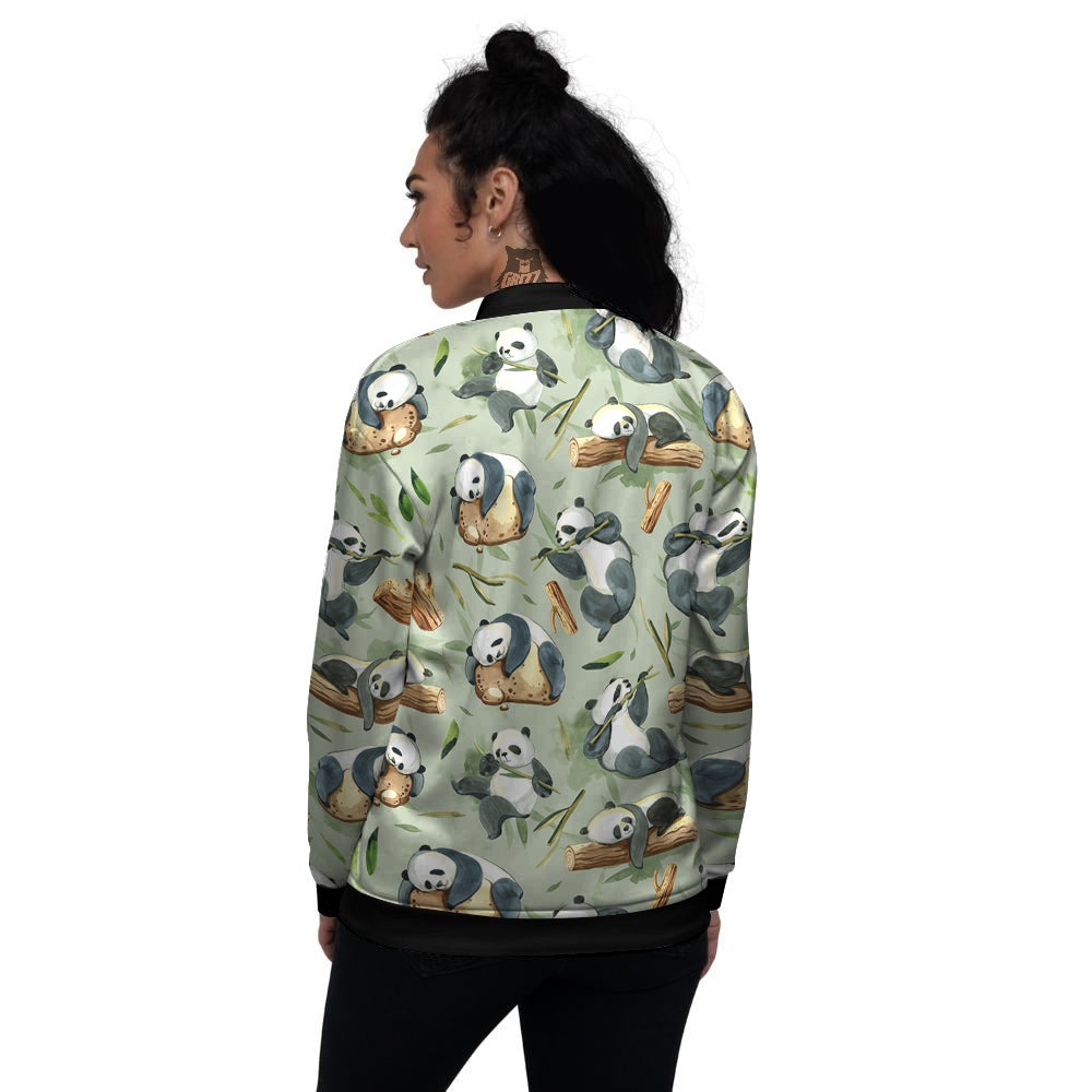 Panda Bear Watercolor Print Pattern Women's Bomber Jacket-grizzshop