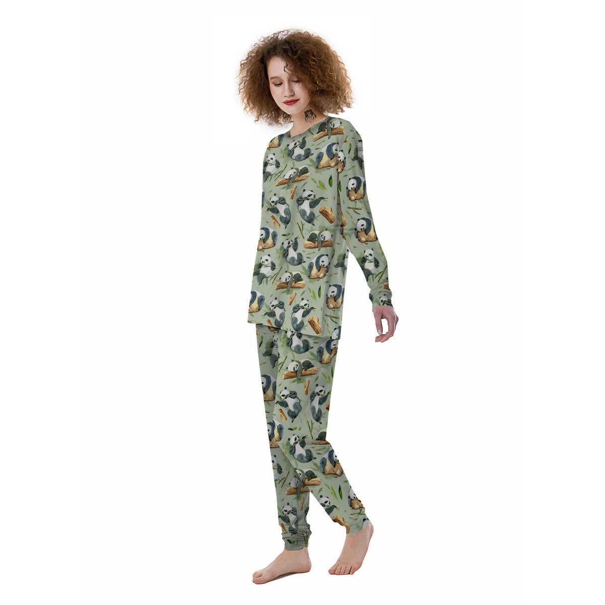 Panda Bear Watercolor Print Pattern Women's Pajamas-grizzshop