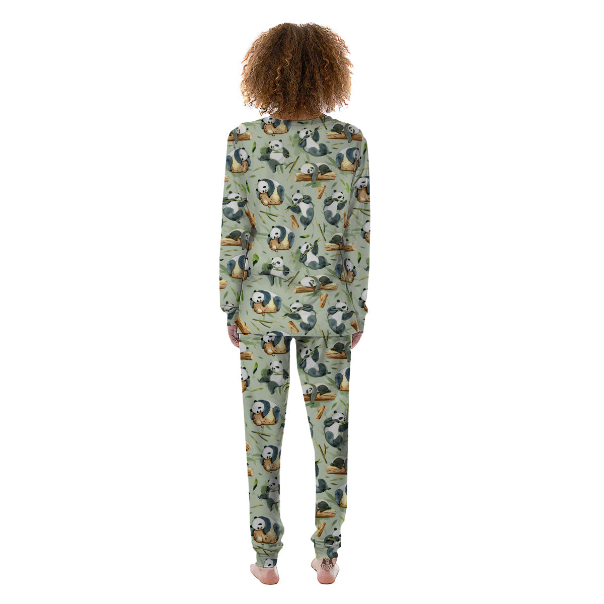 Panda Bear Watercolor Print Pattern Women's Pajamas-grizzshop