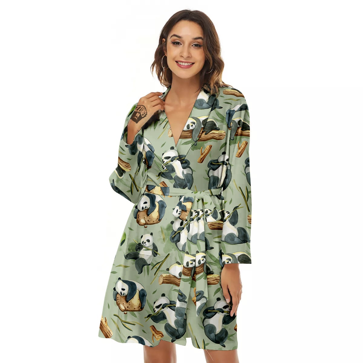 Panda Bear Watercolor Print Pattern Women's Robe-grizzshop