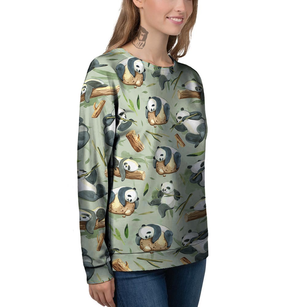 Panda Bear Watercolor Print Pattern Women's Sweatshirt-grizzshop