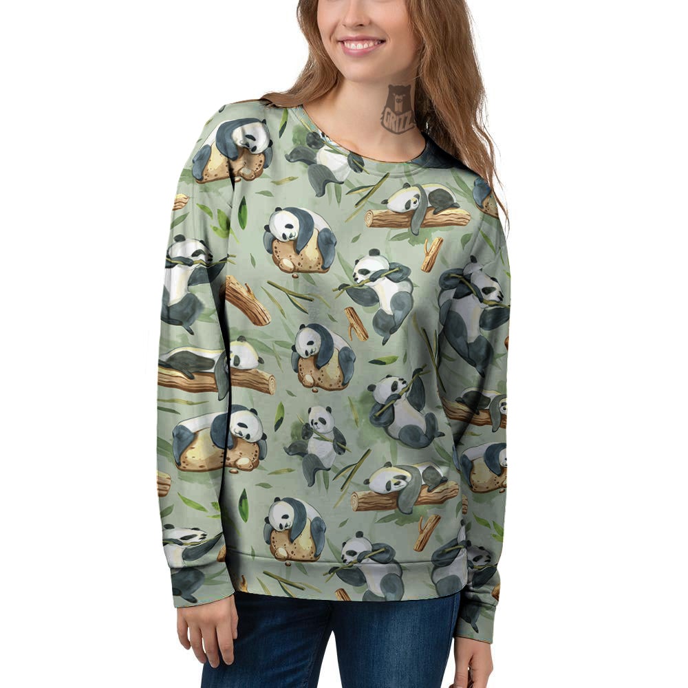 Panda Bear Watercolor Print Pattern Women's Sweatshirt-grizzshop