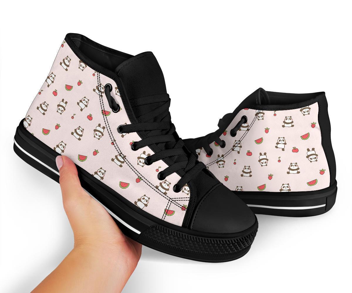 Panda Fruit Pattern Print Men Women's High Top Shoes-grizzshop