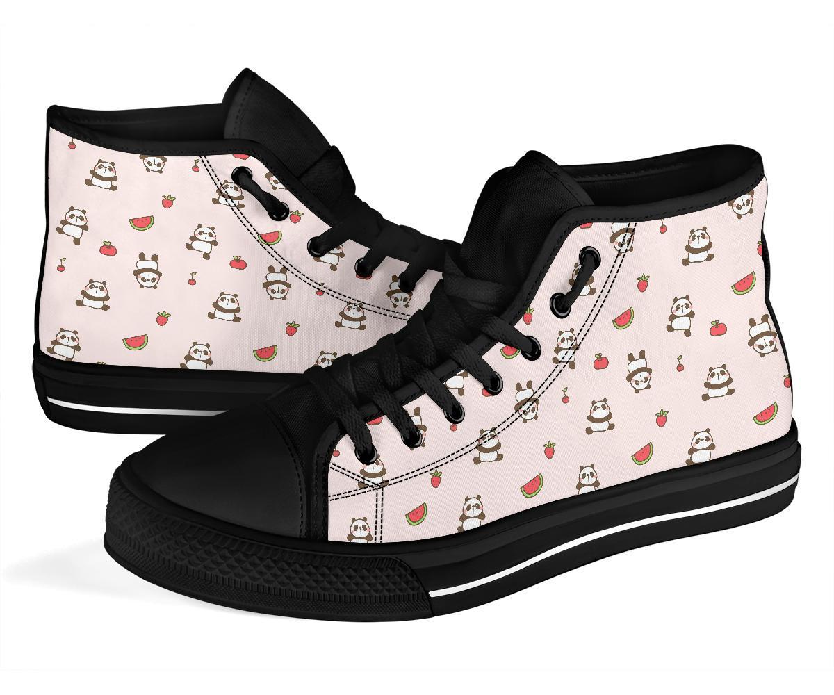 Panda Fruit Pattern Print Men Women's High Top Shoes-grizzshop