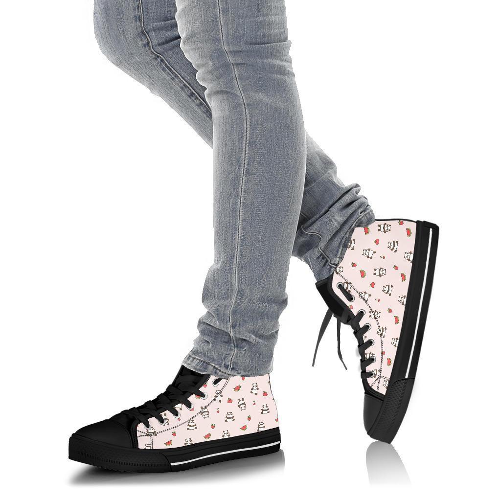 Panda Fruit Pattern Print Men Women's High Top Shoes-grizzshop
