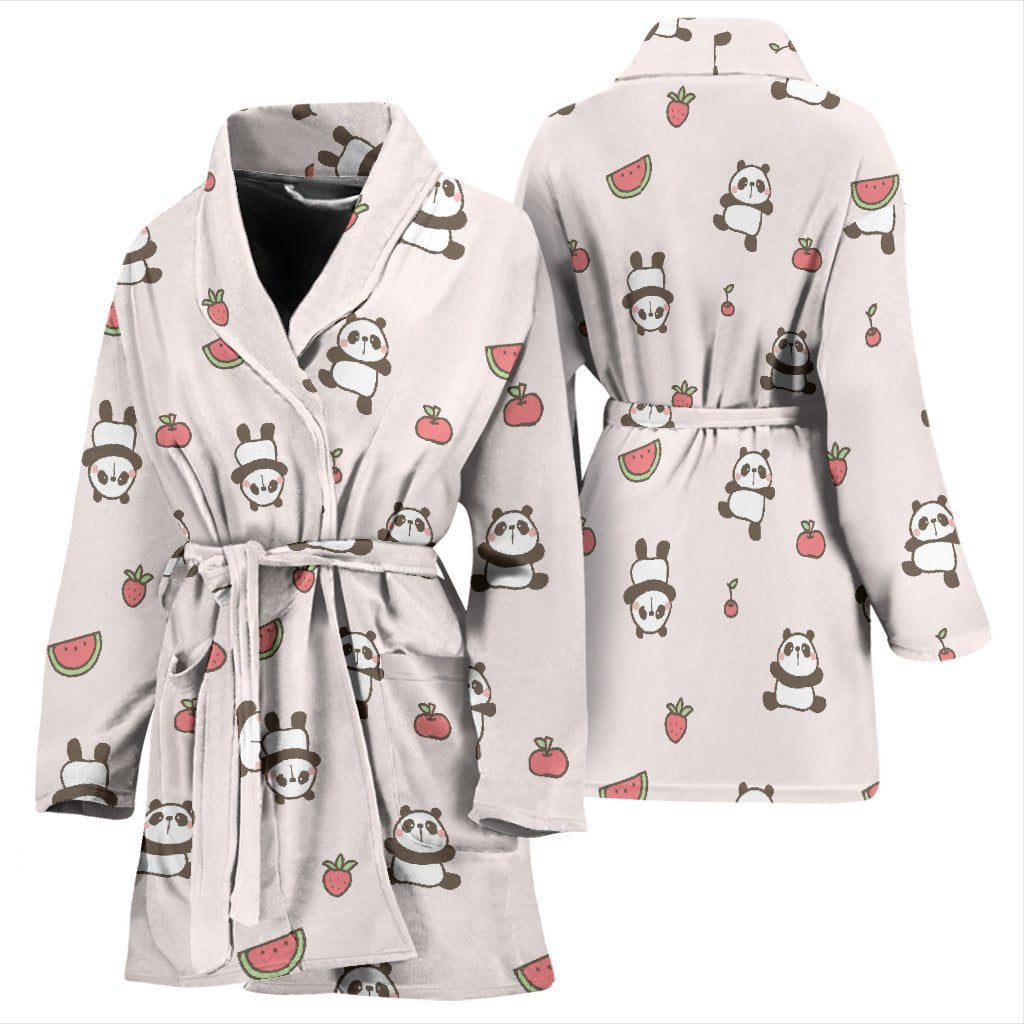 Panda Fruit Pattern Print Women Long Robe-grizzshop