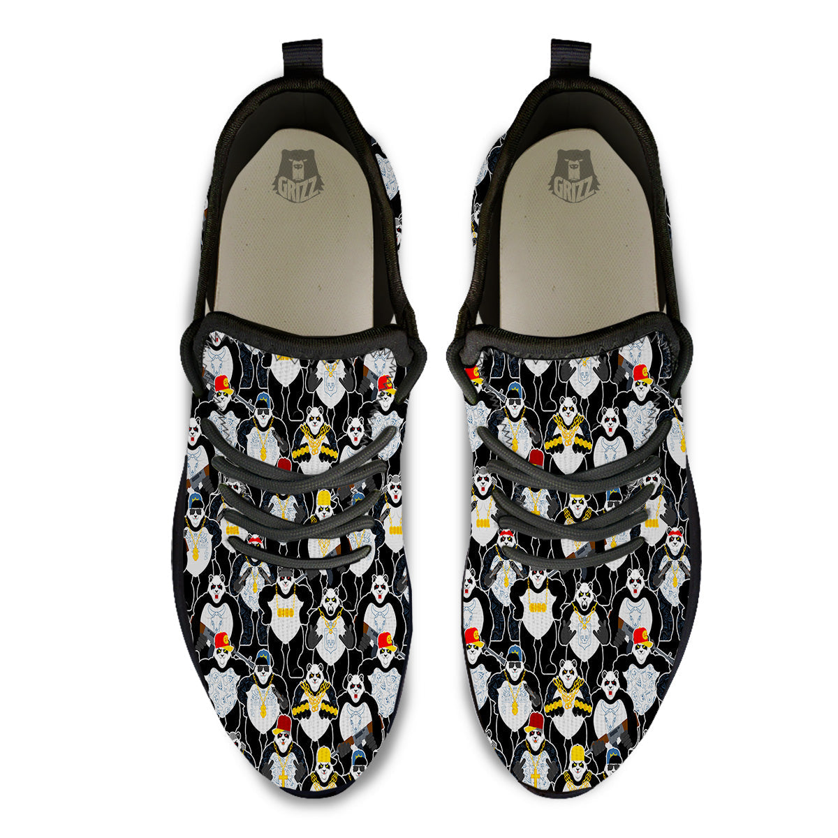 Panda Gangster Gang Print Pattern Black Athletic Shoes-grizzshop