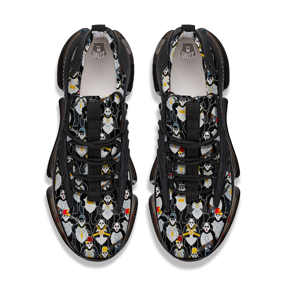 Panda Gangster Gang Print Pattern Black Gym Shoes-grizzshop